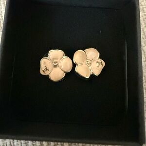 Authentic Chanel Camellia Enamel Stud Earrings